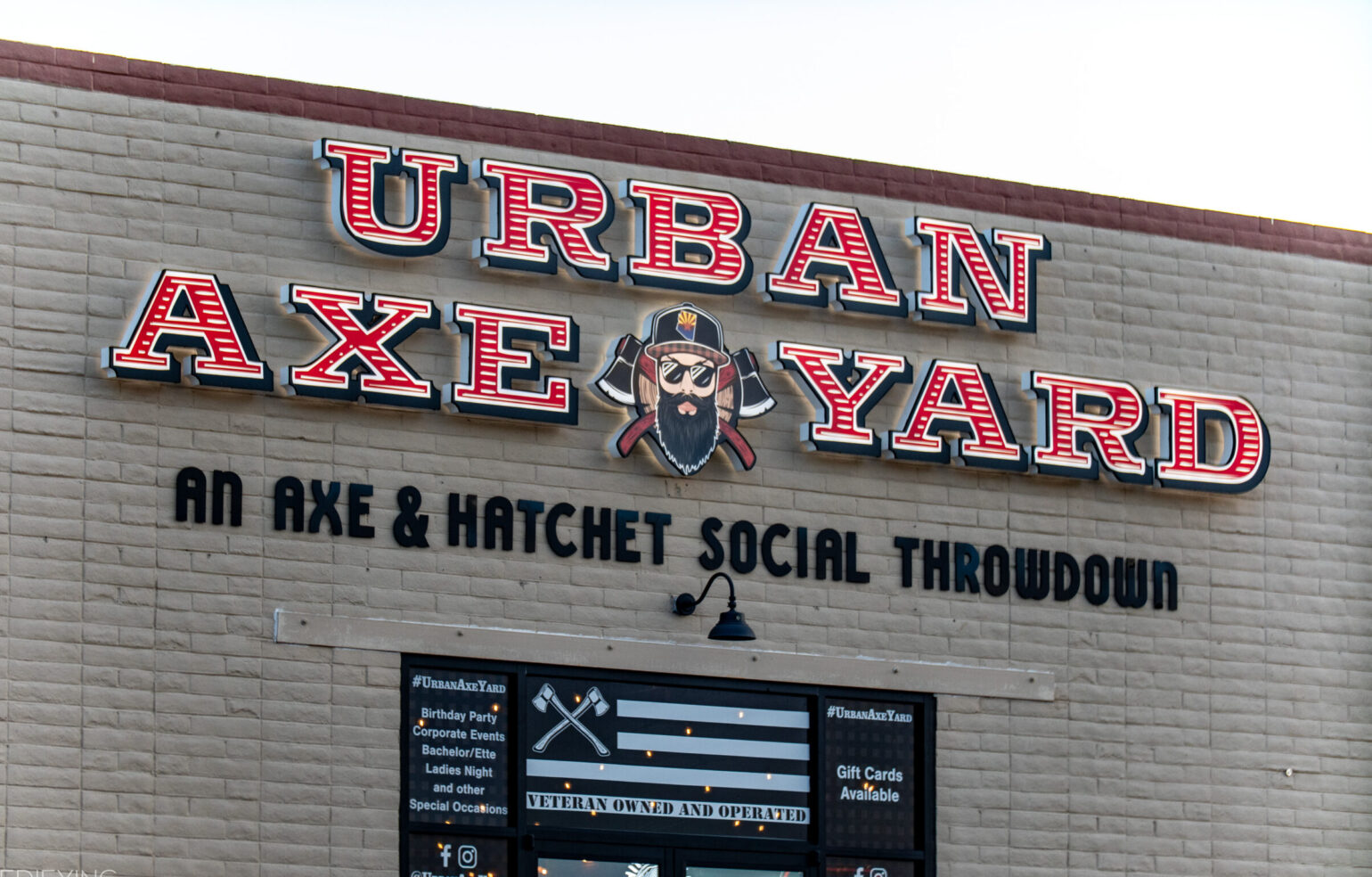 Front signage on the building of Urban Axe Yard in Sierra Vista Arizona USA